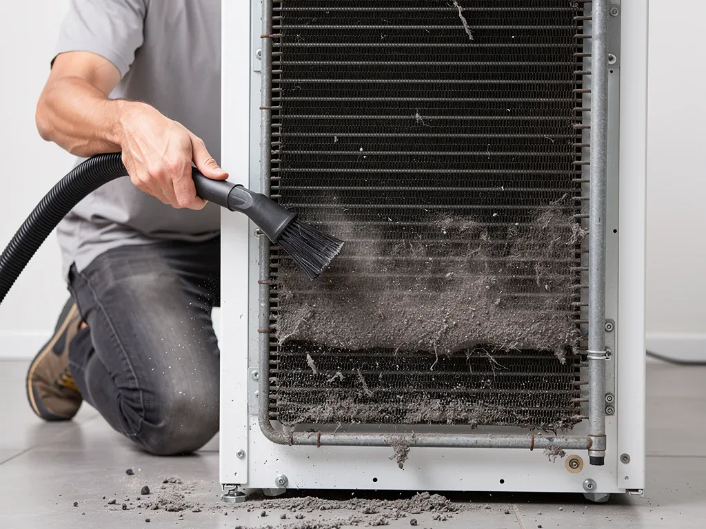 Inspecting and cleaning refrigerator condenser coils with vacuum