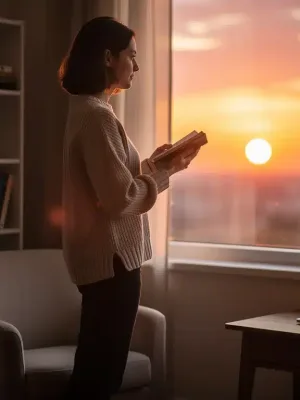 Person enjoying a peaceful sunset, free from digital devices, symbolizing a successful digital declutter.