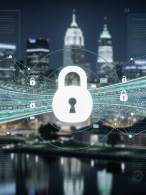 Secure digital data flowing through a network, symbolizing new federal privacy laws in 2026.