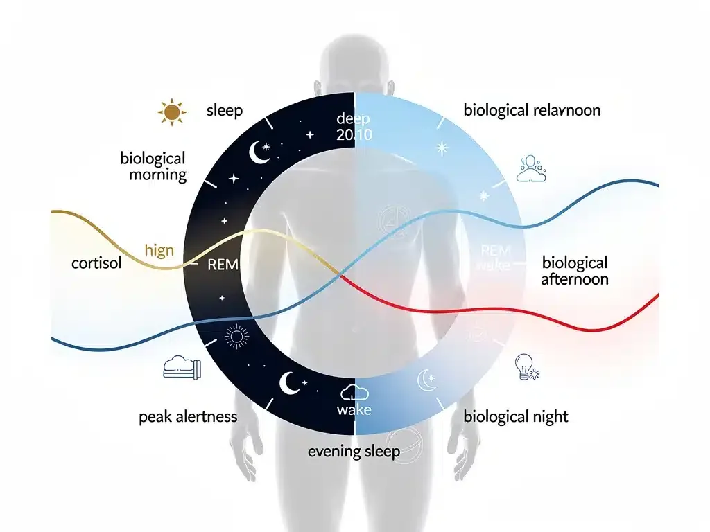 Graphic illustrating the human circadian rhythm and its impact on sleep-wake cycles.