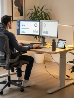 Ergonomic home office setup with adjustable desk and chair for productivity