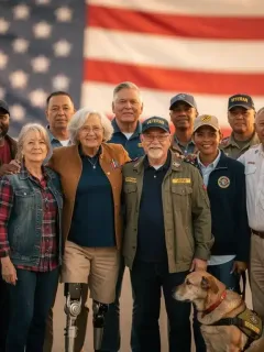 Diverse veterans standing united, symbolizing new benefits and hope for 2026.