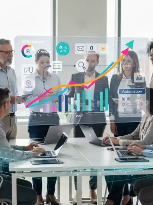 Small business owners reviewing AI automation dashboards for efficiency