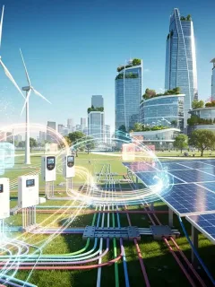 Illustration of a modernized energy grid with integrated renewables