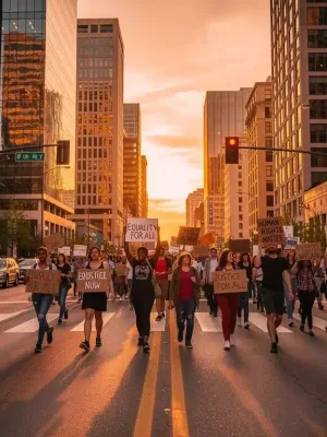 Diverse group marching for social justice in a US city