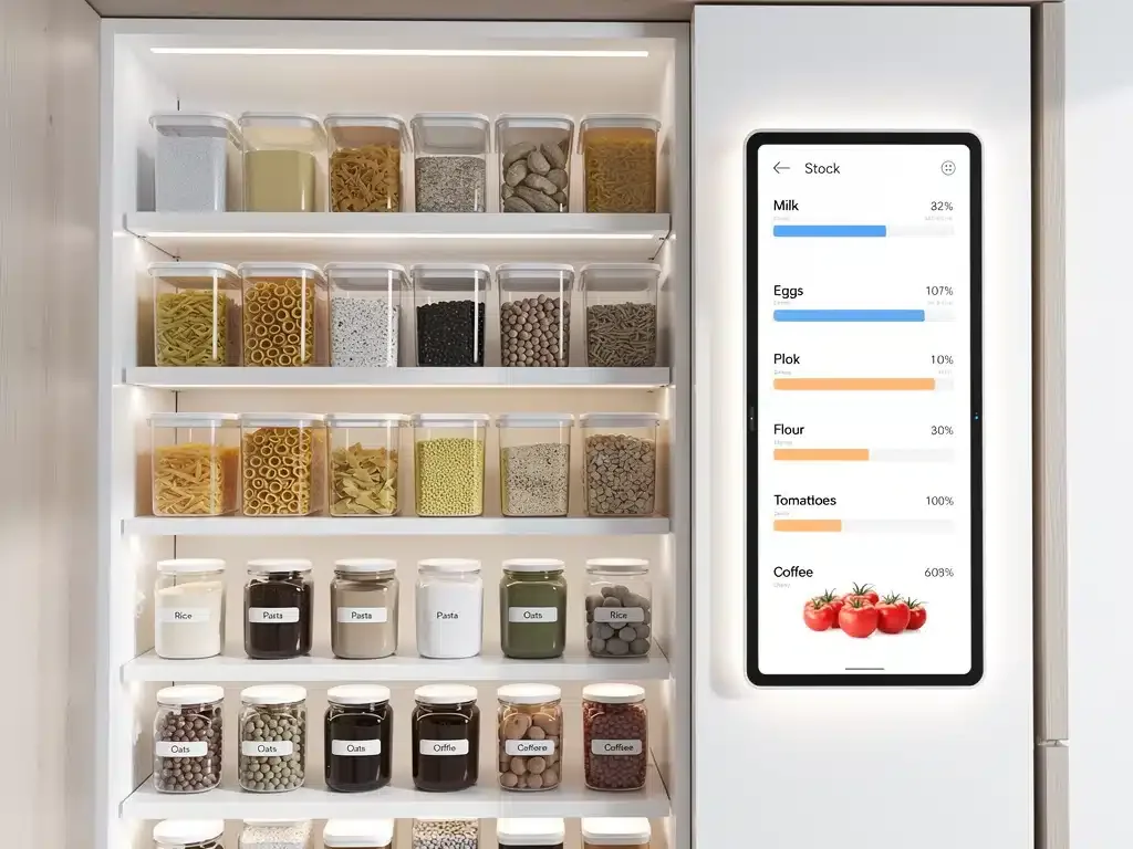 Smart pantry with automated inventory and organized shelves
