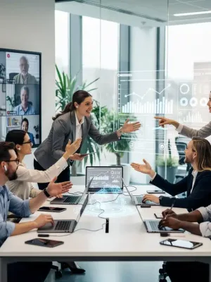 U.S. tech professionals collaborating in a modern hybrid work setup