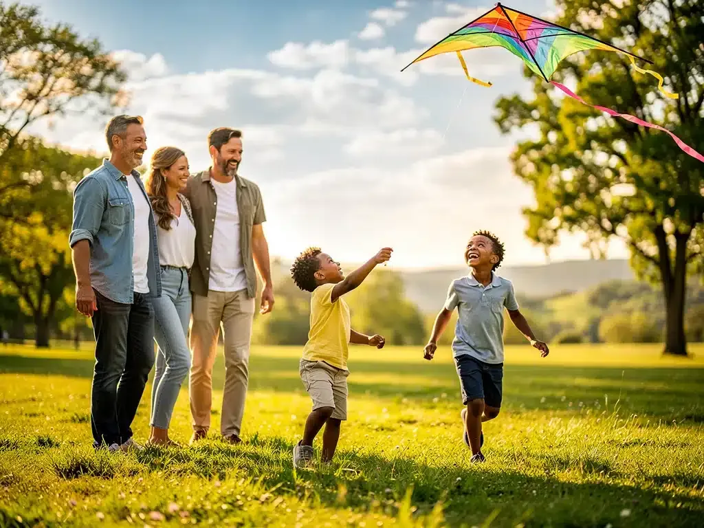 Family enjoying outdoor activity, reducing screen time