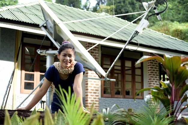 A photograph of a solar panel installation in a rural community in Peru, showcasing the country's investment in renewable energy sources. The image captures the community members benefiting from clean energy and highlights the role of sustainable technologies in combating climate change.