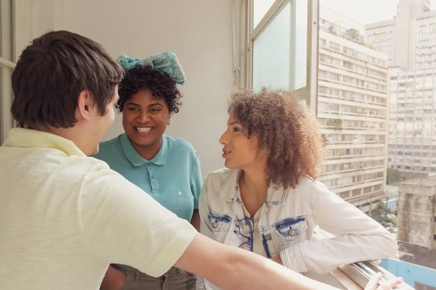 A diverse group of individuals, including Peruvian immigrants, receiving healthcare services at a community health center in a US city.