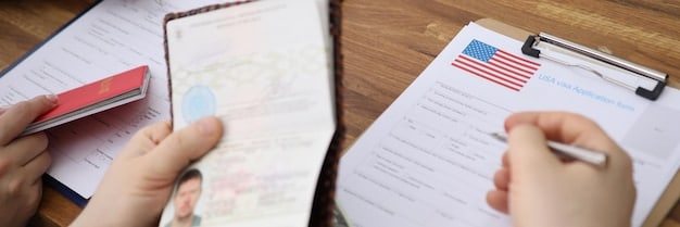 A close-up of a US visa application form, highlighting sections on eligibility and required documentation for Peruvian applicants