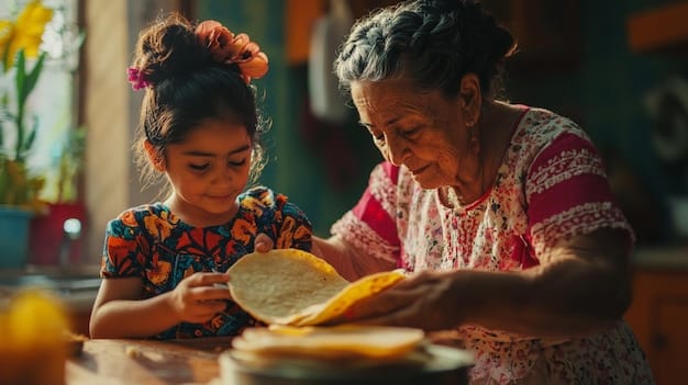 A close-up shot of a Peruvian grandmother teaching her granddaughter how to prepare a traditional Peruvian dish, such as 
