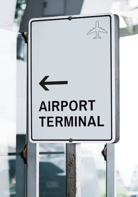 A clear and informative sign at a US airport showing guidelines for international travelers entering the country, highlighting sections on necessary documentation, health checks, and recommended safety measures like mask-wearing and social distancing.