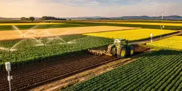 Vast green agricultural field with a tractor, symbolizing the 2026 Farm Bill's impact on farming.