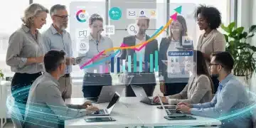 Small business owners reviewing AI automation dashboards for efficiency