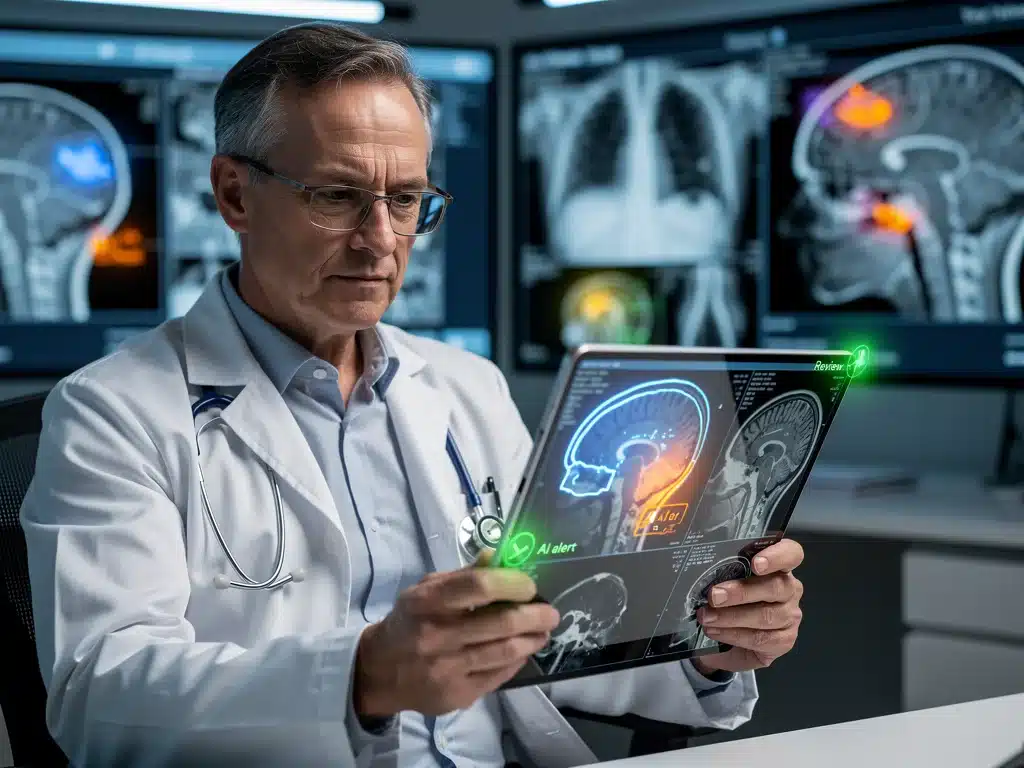 Doctor using AI for medical image analysis and enhanced diagnostics.