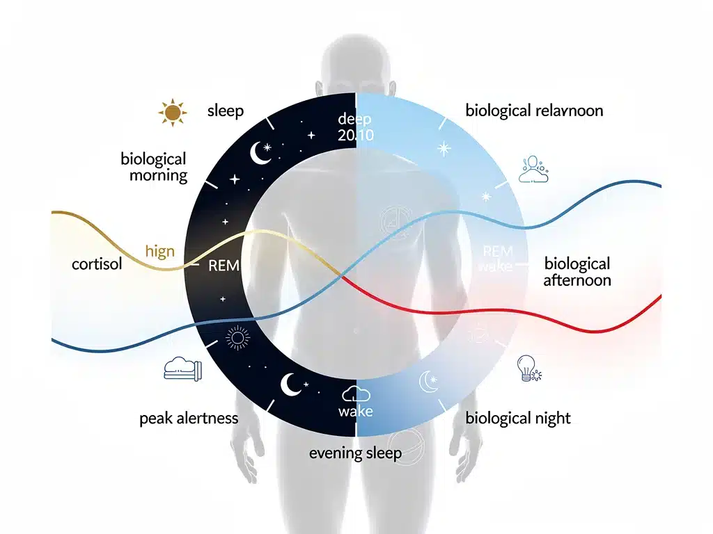 Graphic illustrating the human circadian rhythm and its impact on sleep-wake cycles.