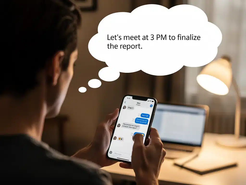 Person crafting a clear and concise digital message on a device.