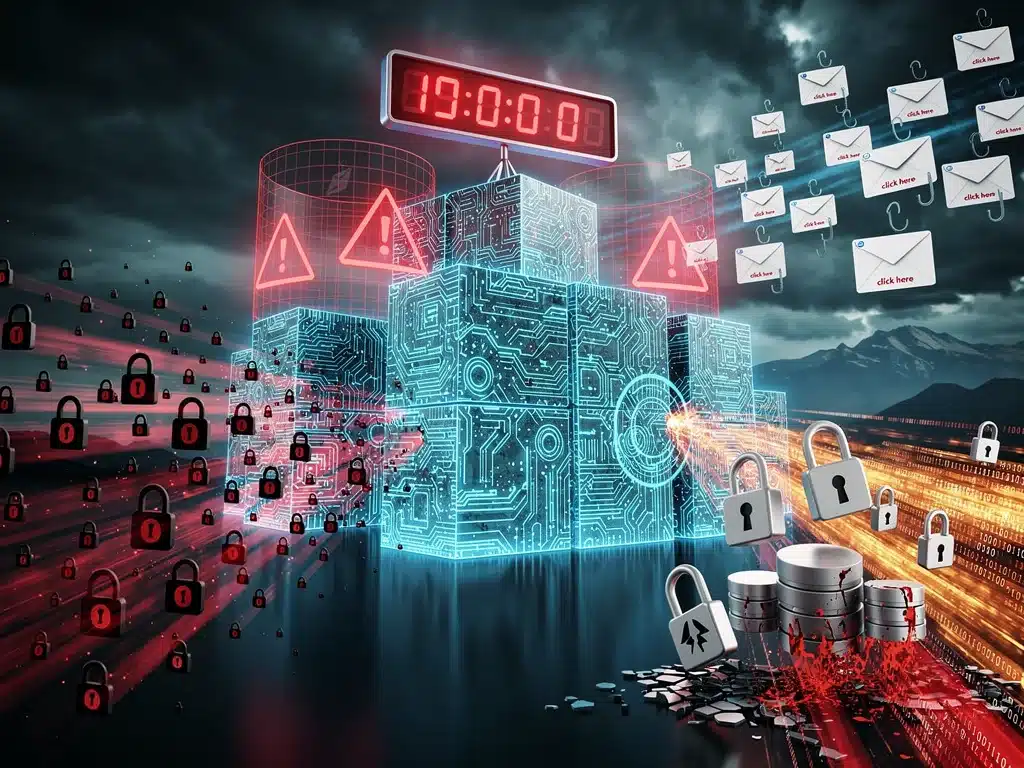 Digital fortress under cyber attack with ticking clock