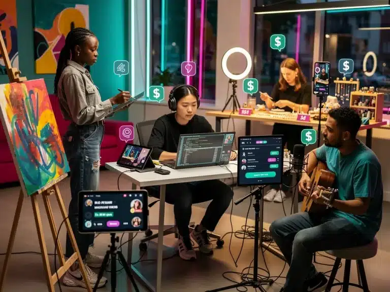 Diverse creators monetizing hobbies online