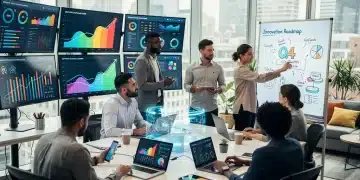 Diverse tech team collaborating in a modern office, symbolizing innovation and growth.