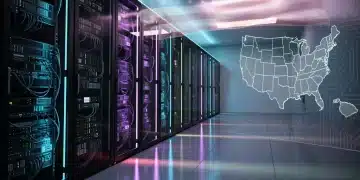 Edge AI Deployment: 4 Strategies for U.S. Enterprises in 2025 Futuristic server room with glowing lights symbolizing Edge AI deployment for U.S. enterprises.