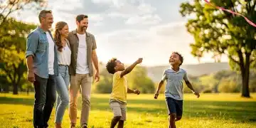 Family enjoying outdoor activity, reducing screen time