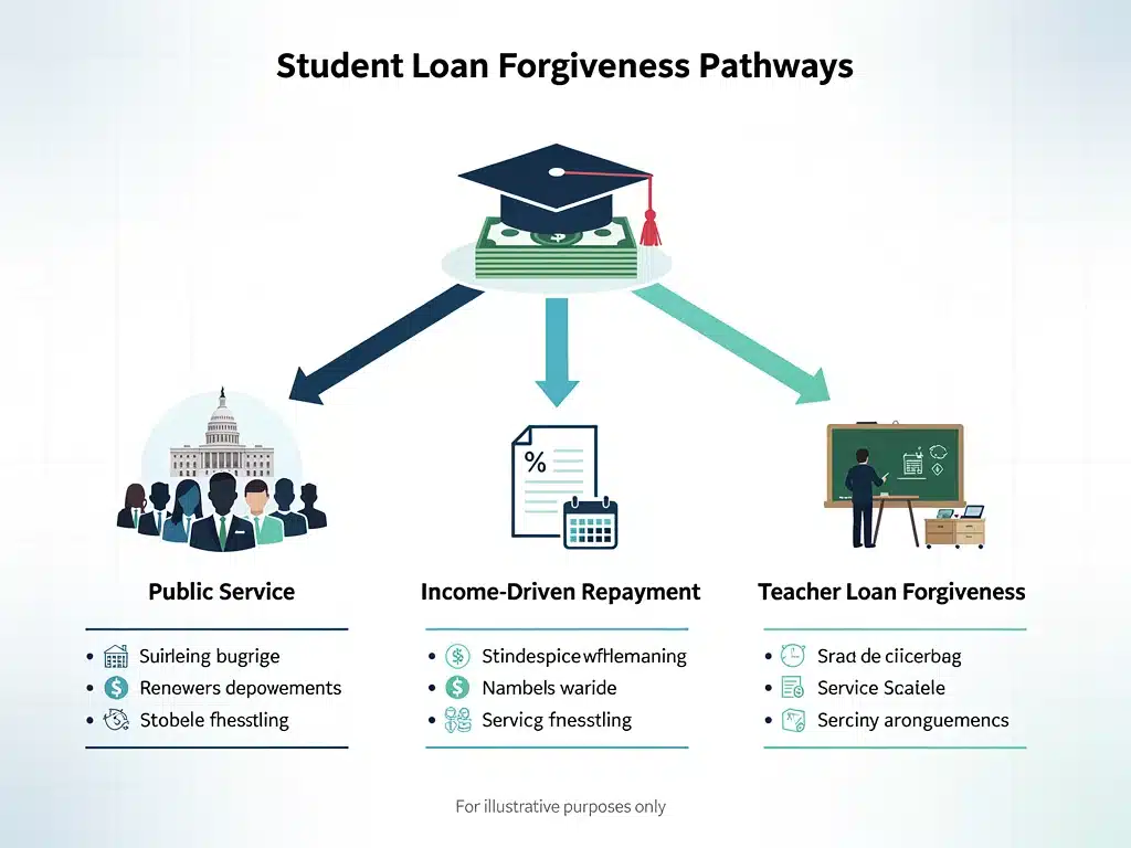 Infographic showing various student loan forgiveness pathways