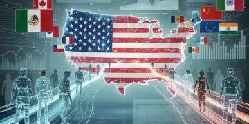 Immigration Policies 2026: Visa Changes and Workforce Shifts Impact Global immigration policies converging with digital data streams and economic charts.