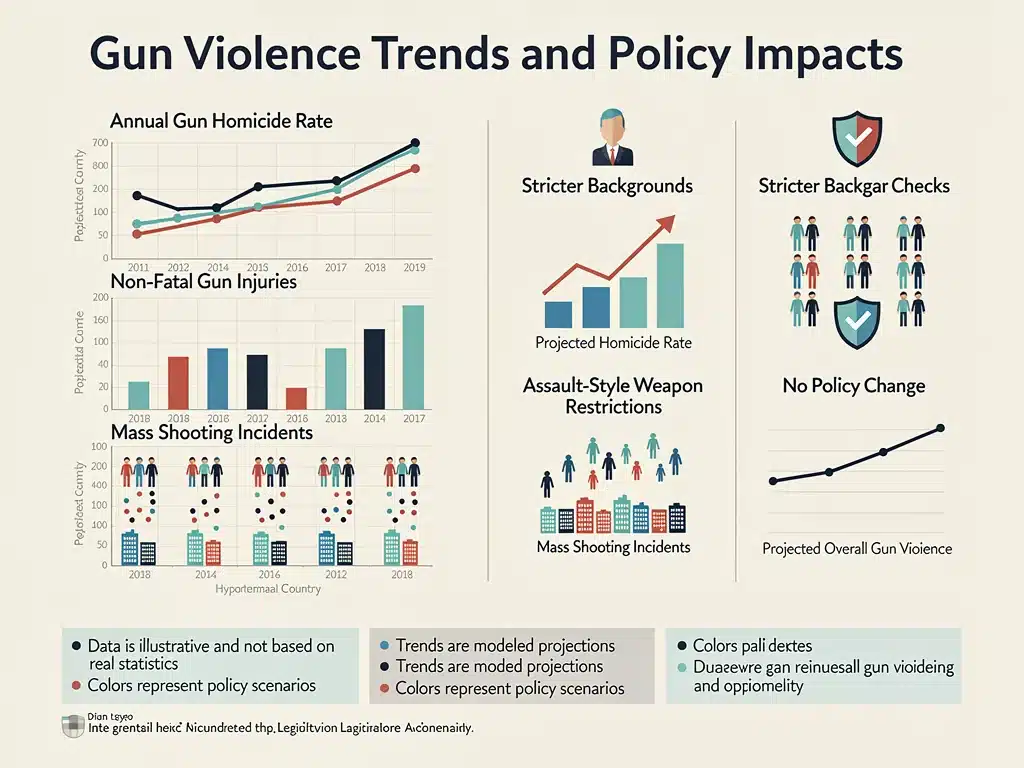 Infographic displaying gun violence statistics and legislative impact data.