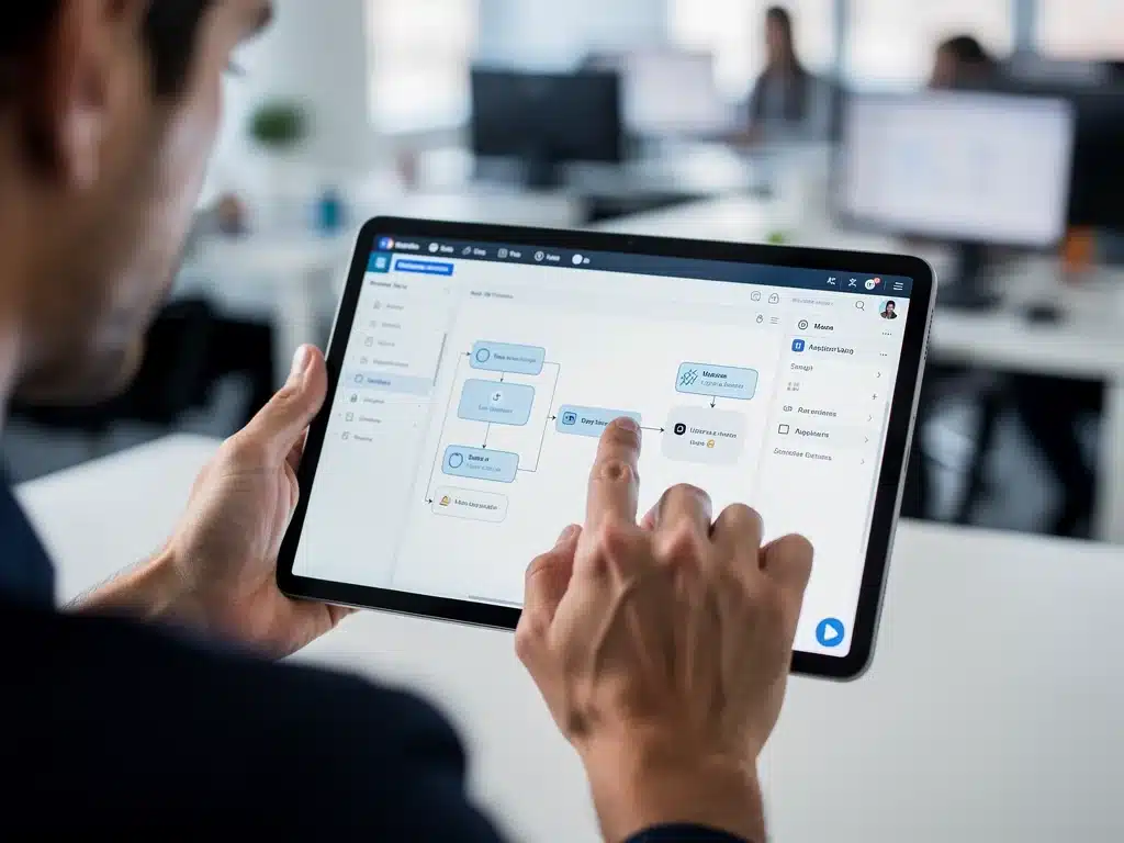 Developer using drag-and-drop low-code interface for rapid app creation