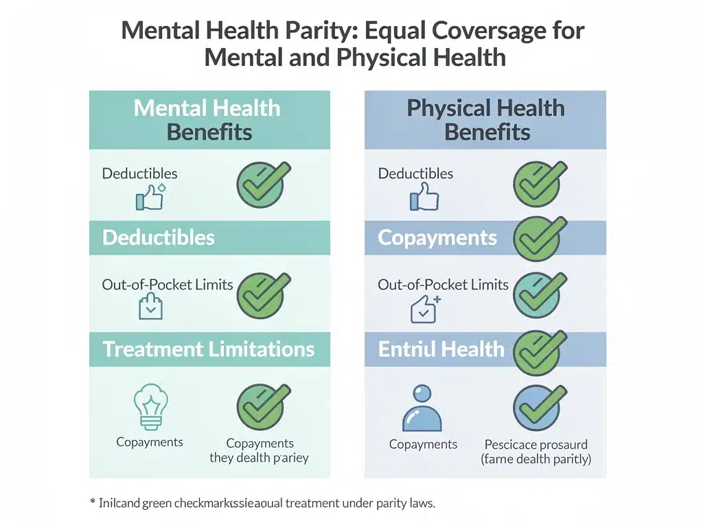 Infographic explaining key components of mental health parity