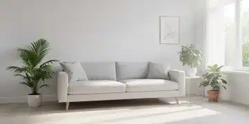 Minimalist living room with natural light and organized space.