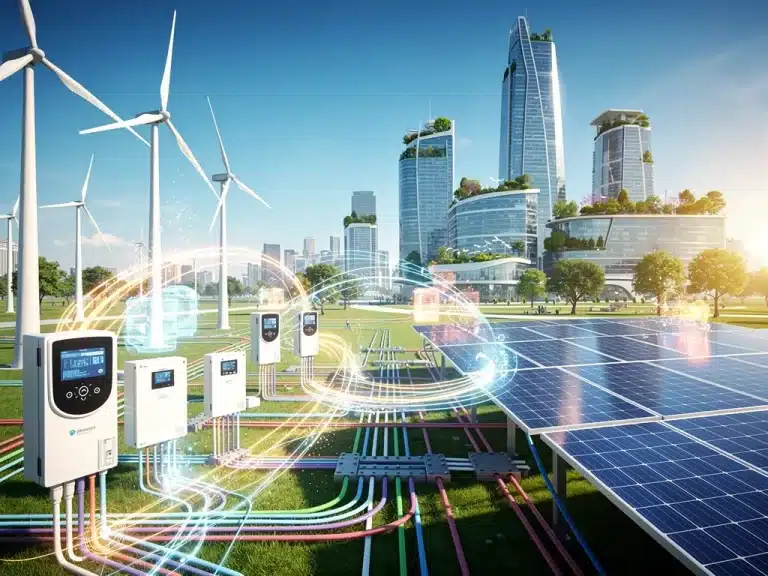 Illustration of a modernized energy grid with integrated renewables