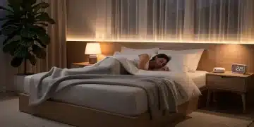 Serene bedroom with person sleeping soundly, depicting optimal rest and modern sleep environment.