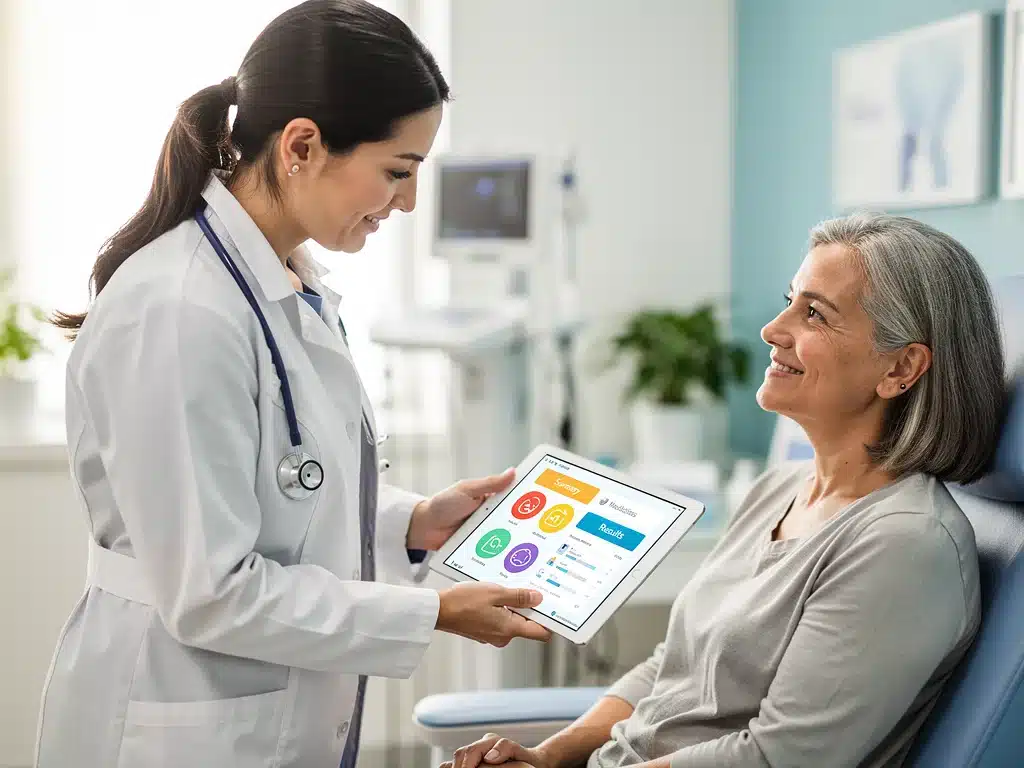 Doctor explaining medical records to patient, highlighting improved access