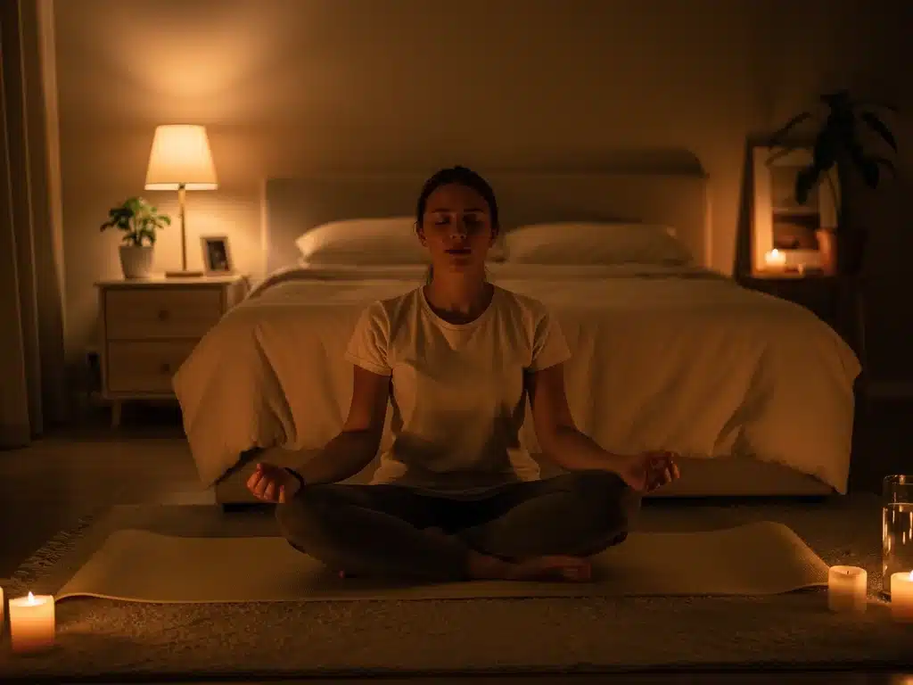 Person meditating before bed, showcasing a pre-sleep relaxation routine.