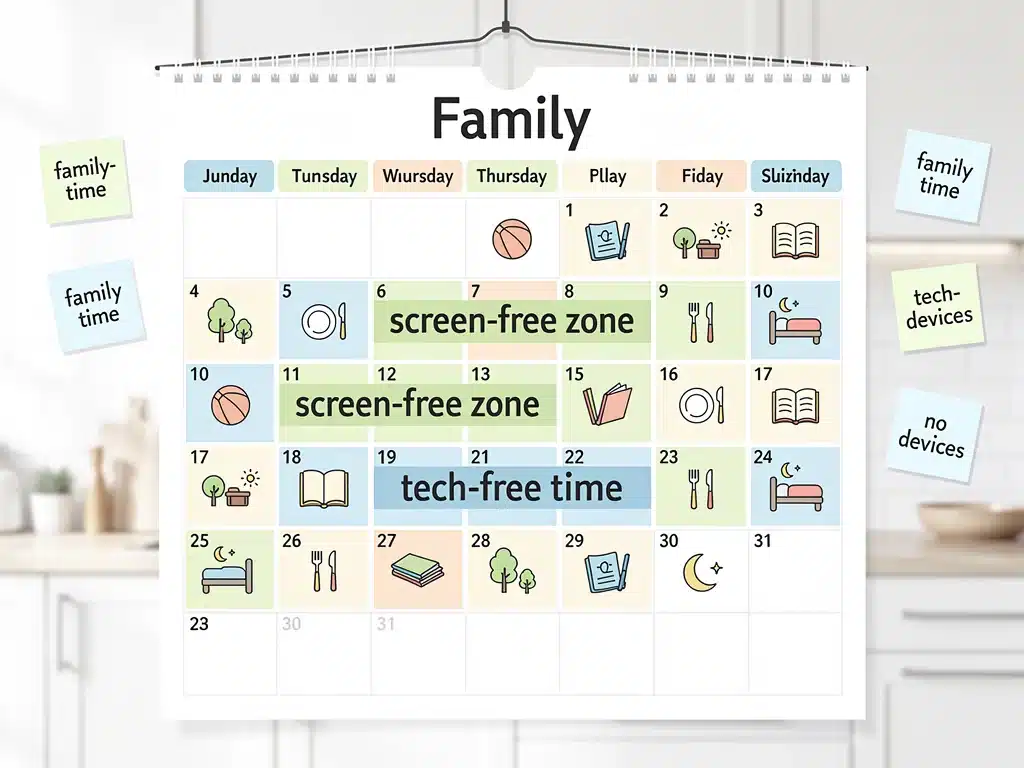 Family schedule with designated screen-free times