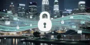 New federal privacy laws 2026: protect your digital footprint Secure digital data flowing through a network, symbolizing new federal privacy laws in 2026.