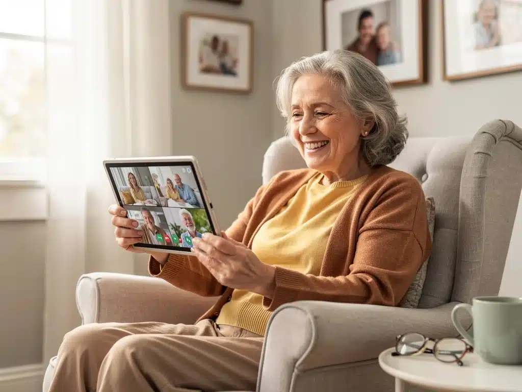 Senior woman using tablet for video call, digital literacy