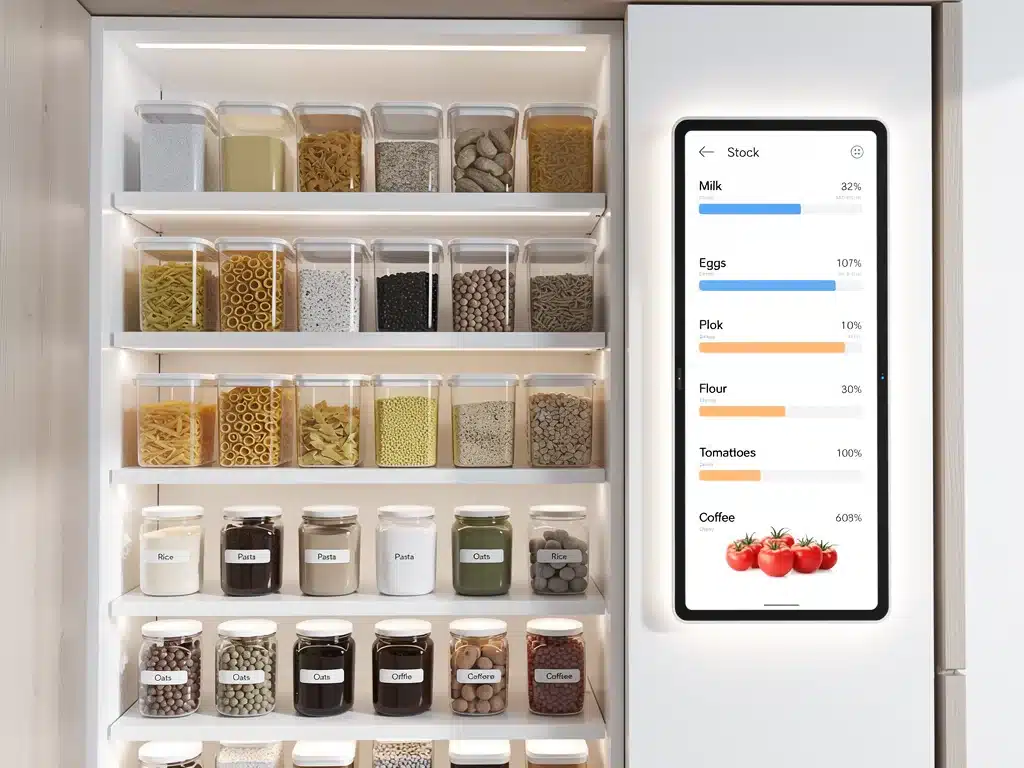 Smart pantry with automated inventory and organized shelves