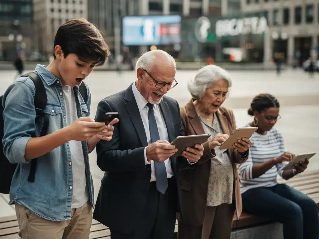 Diverse individuals engaging with political content on social media platforms.
