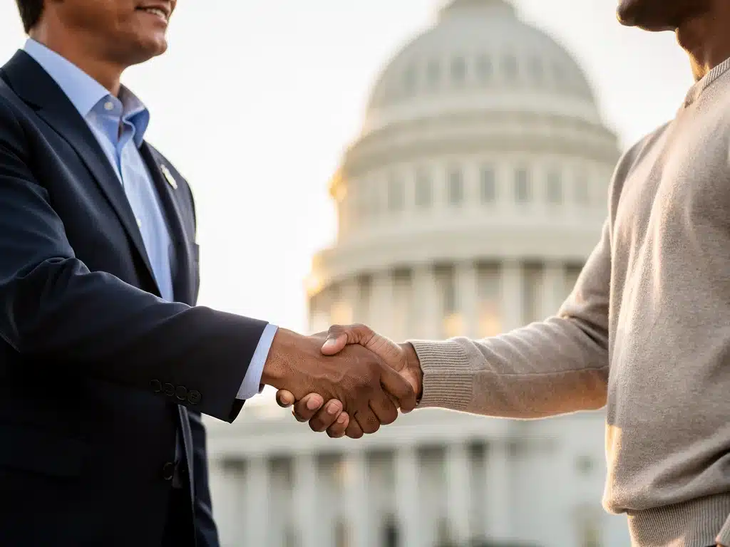Policymakers and citizens reaching an agreement on Social Security reform.