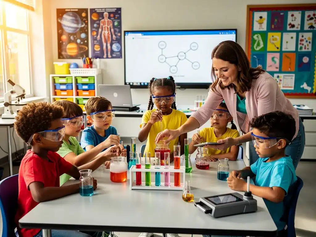 Elementary students engaged in science with new educational technology