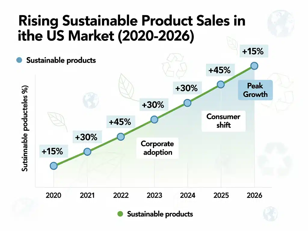 Graph showing increasing sustainable product sales and ethical consumerism growth.