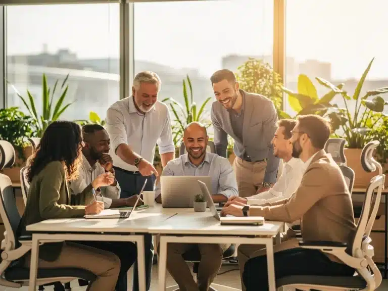 Employees thriving in a supportive workplace environment