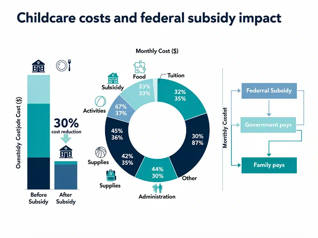 Infographic detailing childcare cost reduction with federal subsidies.