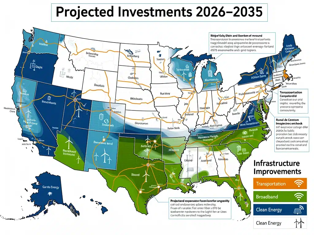 Map showing projected infrastructure improvements across the United States.