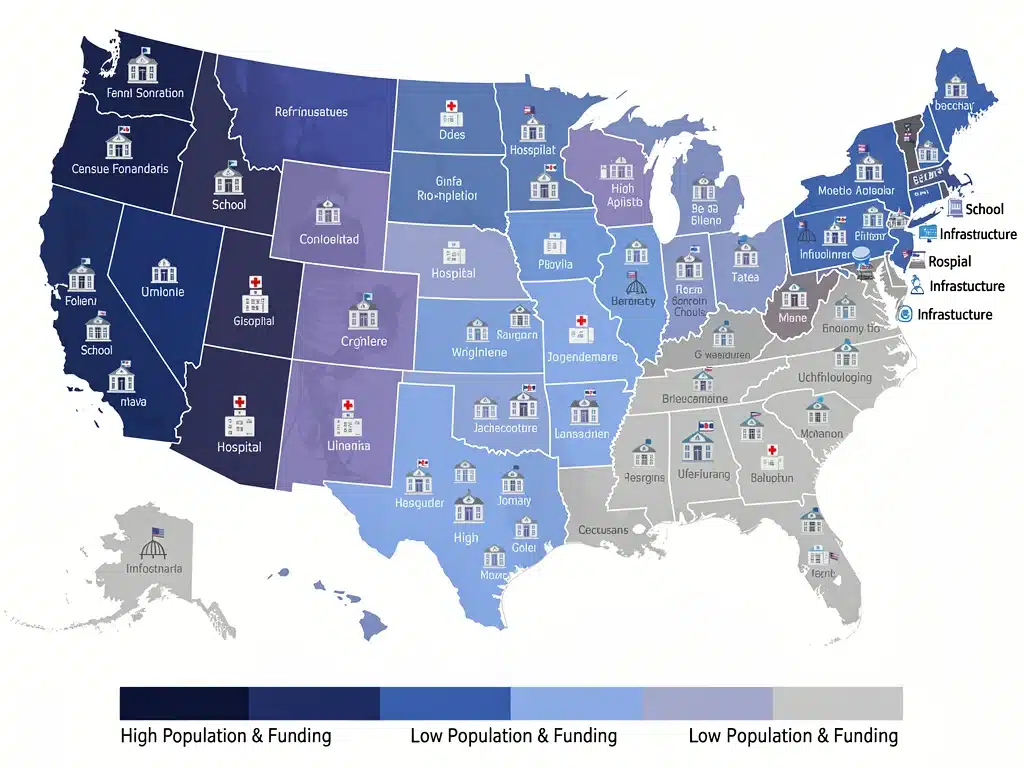 US map showing federal resource allocation based on census data