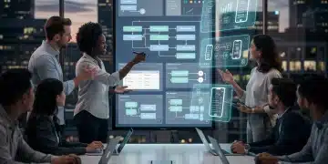 U.S. team rapidly prototyping with low-code platform in a modern office setting